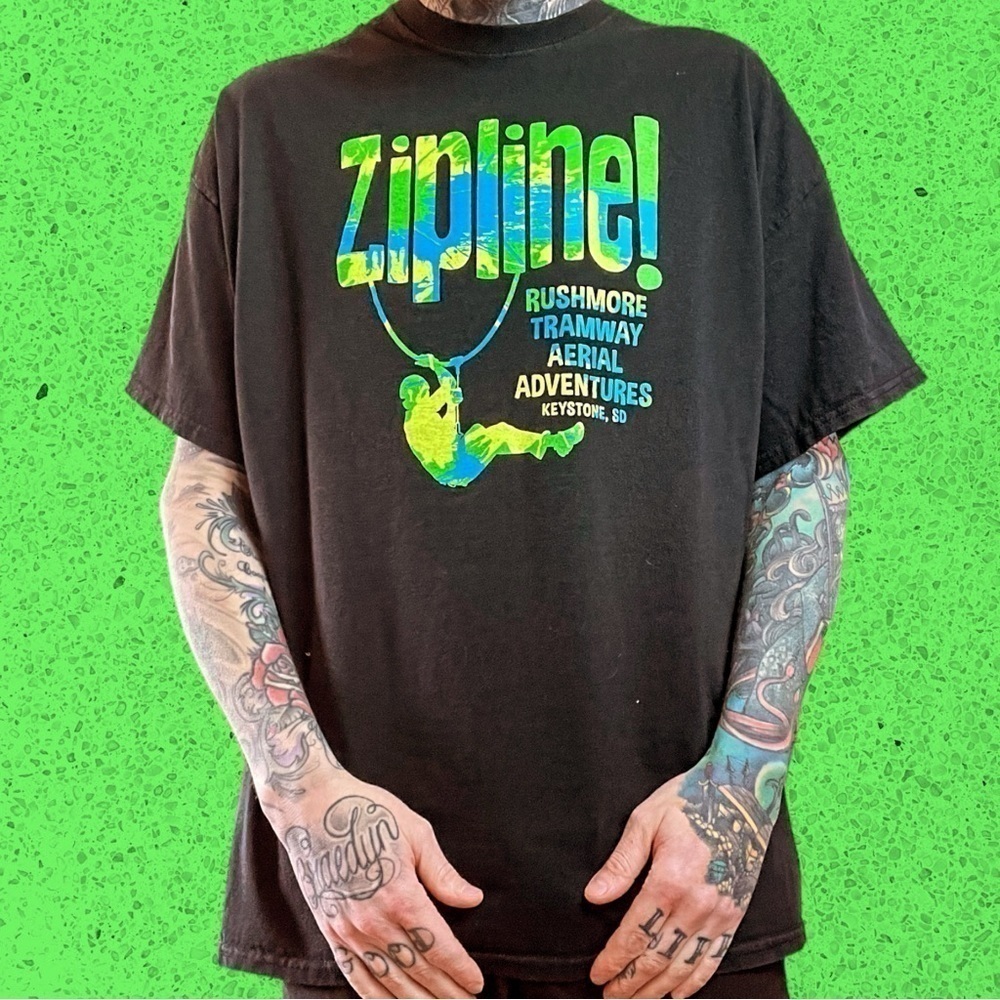 Y2k Zipline South Dakota tourist travel nature t shirt mens XXL